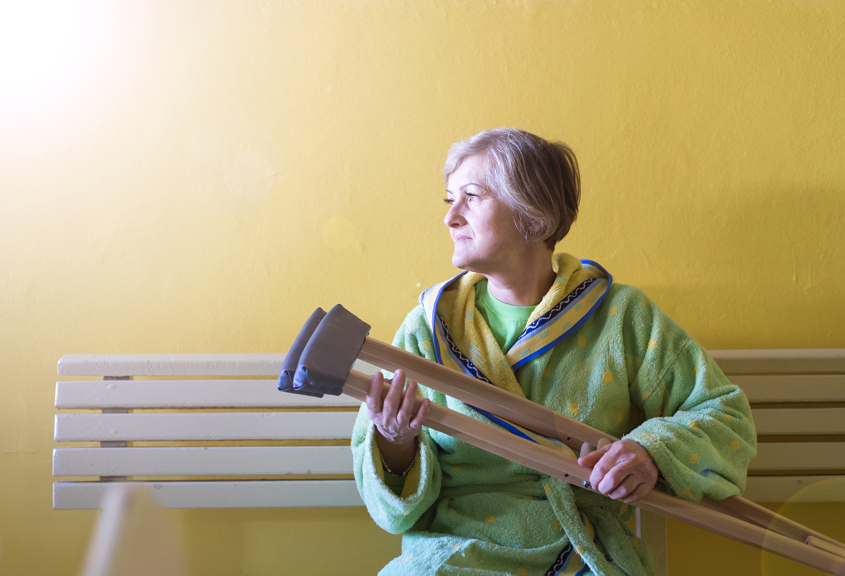 Woman with crutches